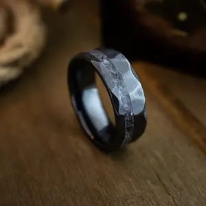 The Mauve, Amethyst Ceramic Ring, Hammered Ceramic Wedding Band, Amethyst Stone Ring, 8mm Ring, Brushed Wedding Ring, Anniversary Band, Engagement