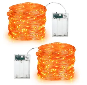 Orange Halloween Lights, 19.47ft 60 LED Orange Fairy Lights String, 2 Modes Battery Indoor Silver Wire Twinkle Lights for Halloween Themed Party Carnival Decorations