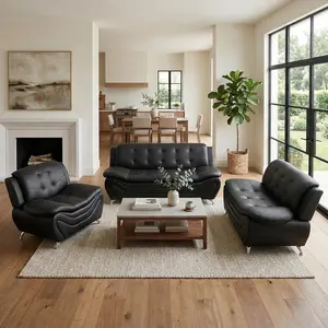 3 Piece Leather Sofa Set, Modern Living Room Furniture with 3-Seater Sofa, Loveseat & Armchair,Contemporary Couch Set for Home Decor,Minimalist Style Material, Easy Assembly, Comfy