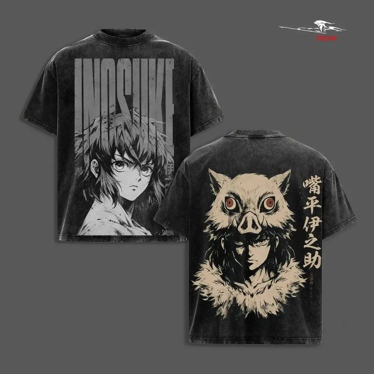 Muzan Kibutsuji Demon Slayer Anime Double Printed Vintage Washed Tee Unisex Oversize Anime Manga Washed Heavyweight Cotton T-shirt GMF