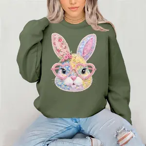 Patchwork Bunny FAUX QUILTED  Crewneck Sweatshirt Gildan Everyday Style Super Soft Unisex Fit Streetwear Graphic Top warm for her Womenswear Casual Printed Long Sleeved