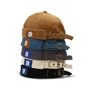Corduroy Solid Color Brimless Cap for Men Women Adjustable Docker Cap Streetwear Hip Hop Hats Retro Dome Hat