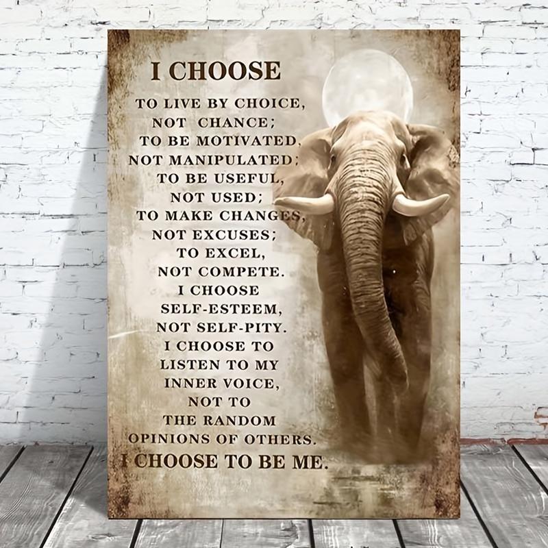 Elephant Canvas Wall Art Inspirational Quote Rustic Framed Home Office Decor