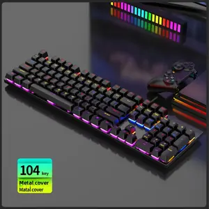 Gk104 Mechanical Gaming Keyboard, 104-Key Wired USB Keyboard, Backlit Blue Light, Compatible with Windows, MAC, PC, Laptop