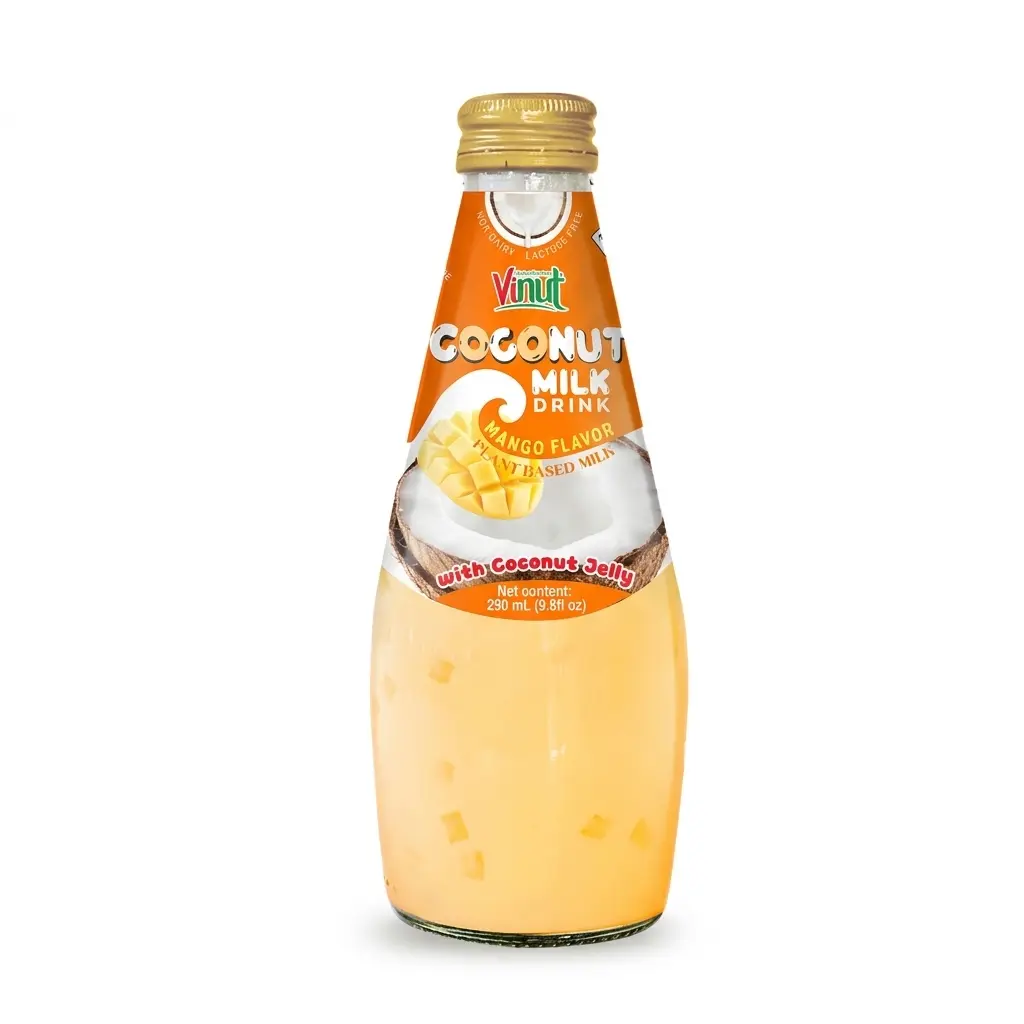 Vinut Coconut Milk Drink Mango Flavor with Coconut Jelly Plant Based Non-Dairy Lactose Free 290ml Glass Bottle Pack of 6 12 or 24 Fruity Beverage Beverage Fruity