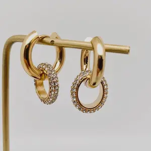 18K Gold Plated Cubic Zirconia Inlaid Huggie Earrings - Waterproof, Tarnish Proof, Hypoallergenic, Stainless Steel Hoops