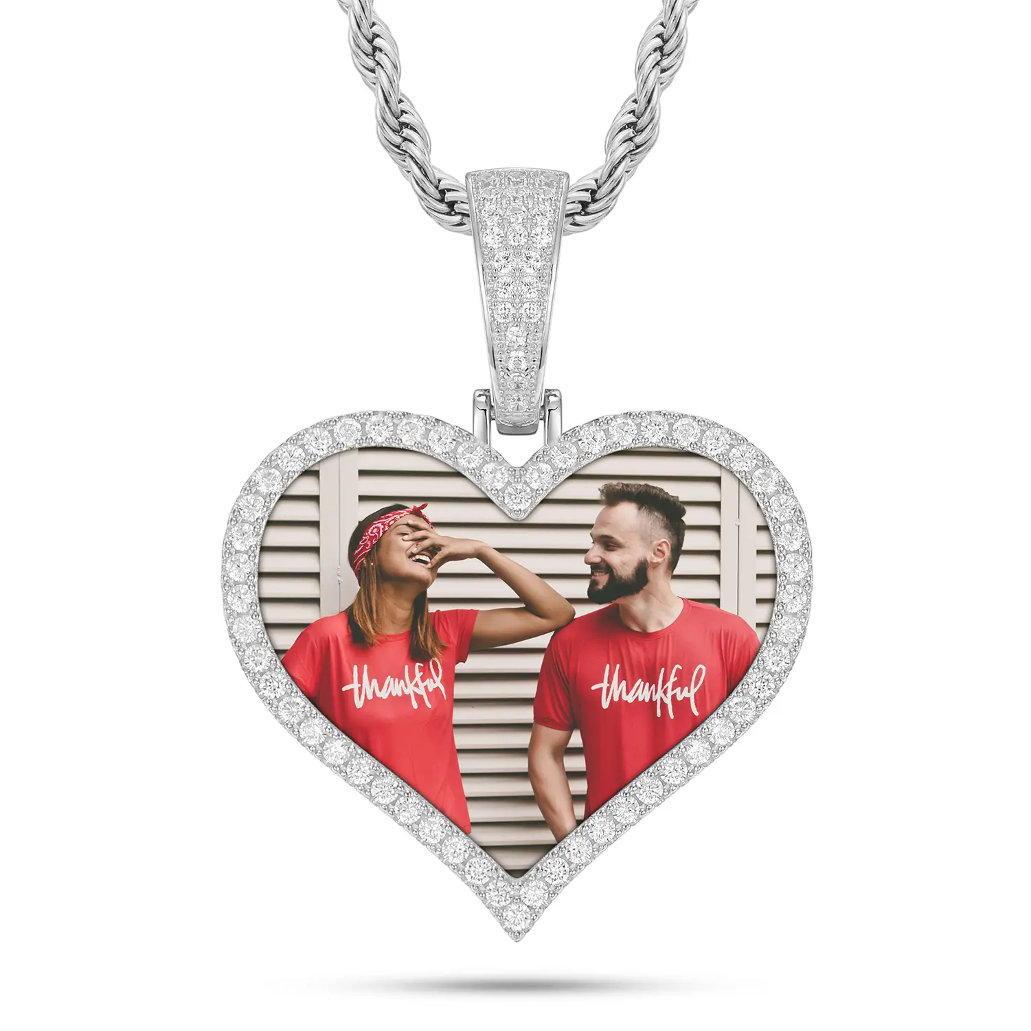 【#P298】Customized Heart Shape Photo Pendant  UCCIYO S925 Sterling Silver Synthetic Moissanite Pendant Necklace for Women Men Hip Hop Jewelry Gift