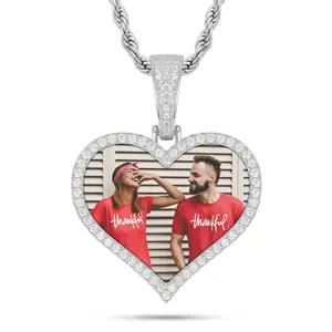 【#P298】Customized Heart Shape Photo Pendant  UCCIYO S925 Sterling Silver Synthetic Moissanite Pendant Necklace for Women Men Hip Hop Jewelry Gift