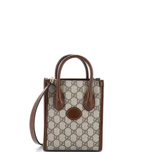 Pre-owned GUCCI Canvas Coated, Leather Top Handle Bags Interlocking G Patch Tote GG Coated Canvas Mini by Rebag