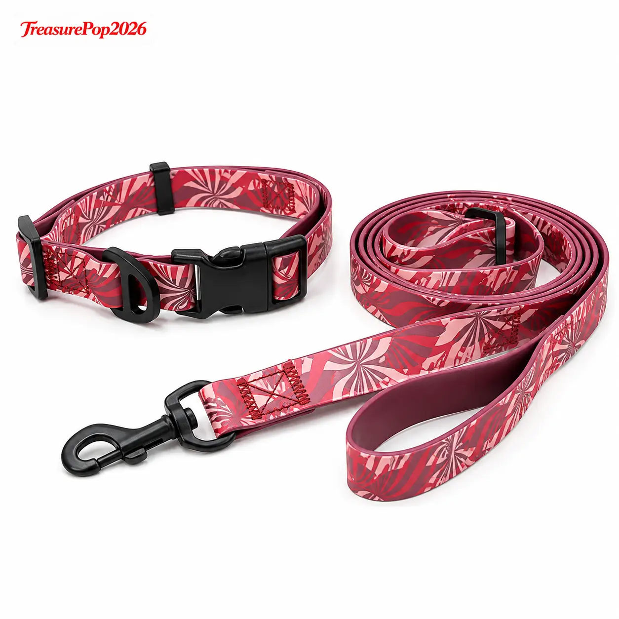 Waterproof Dog Collar and Leash Set, Adjustable PVC Pet Walking Set with 360° Rotating Clip, Durable Printed Collar & Leash for Small Medium Large Dogs