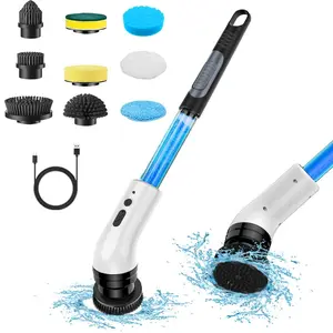 Electric Spin Scrubber, USB Rechargeable Scrubber, 1 Set Wireless Electric Cleaning Brush with 9 Replaceable Brush Heads, Handheld Electric Spin Scrubber for Floor & Wall & Tile