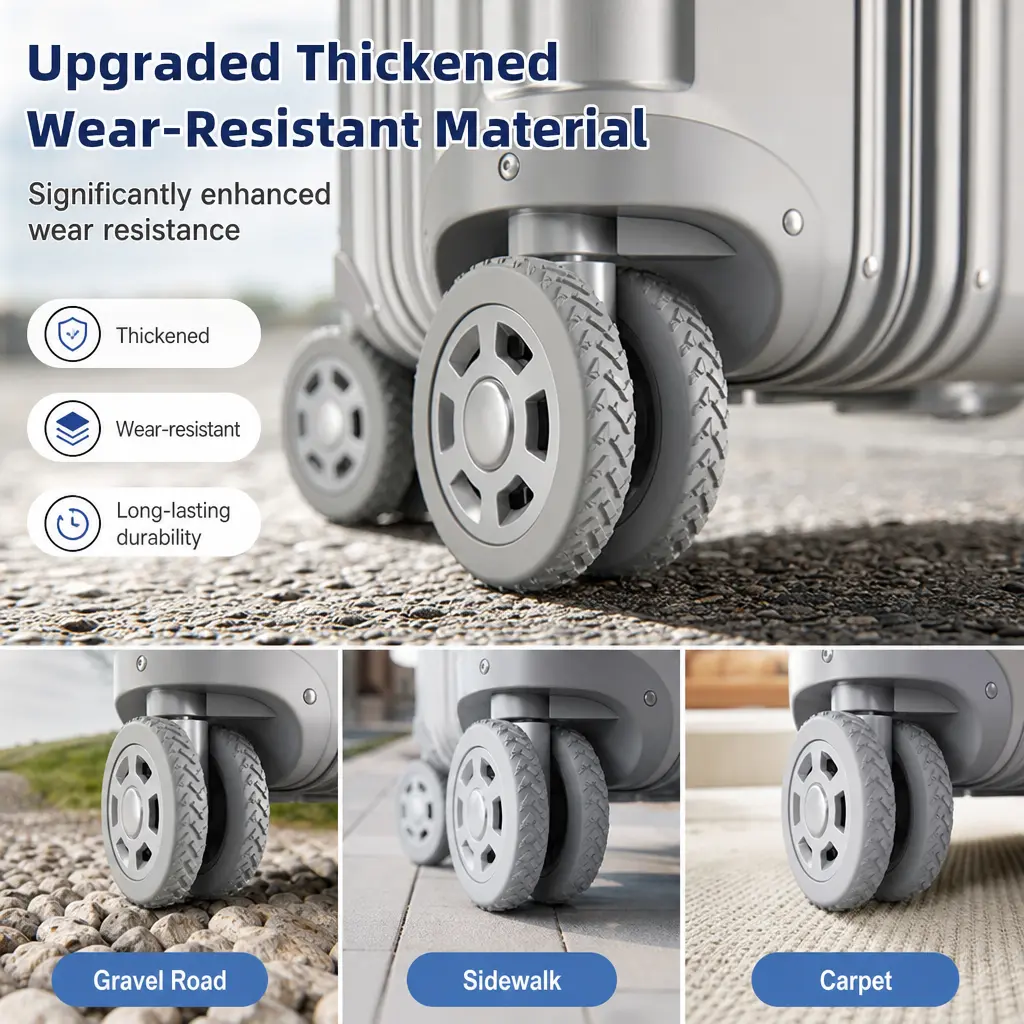 8-Piece Silent Roll Luggage Wheel Covers, Wear-Resistant & Thickened Tire Design with Non-Slip Tread, Fits 5-6.5cm Suitcase Casters, Wheel Cover