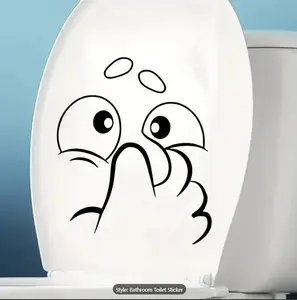 Fun Detachable PVC Toilet Stickers - Lightweight Cartoon Face & "Shhh" Gesture Design for Bathroom Decor