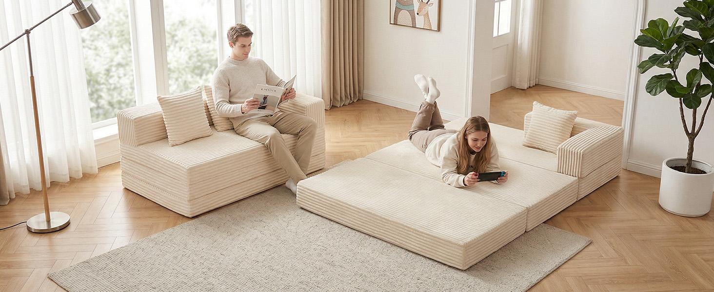 Winzoo DIY Folding Boneless Couch,Oversized Convertible Modular Sectional Sofa Bed,Modern  Cloud Couch,Sleeper Sofa,Futon for Small Spaces Apartment