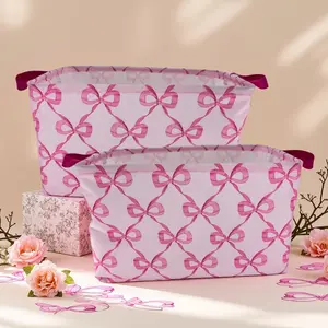 Bow Storage Baskets Set of 2, Halloween Christmas Handle Boxes, Large Fabric Organizer for Home Office Makeup Desk Decor