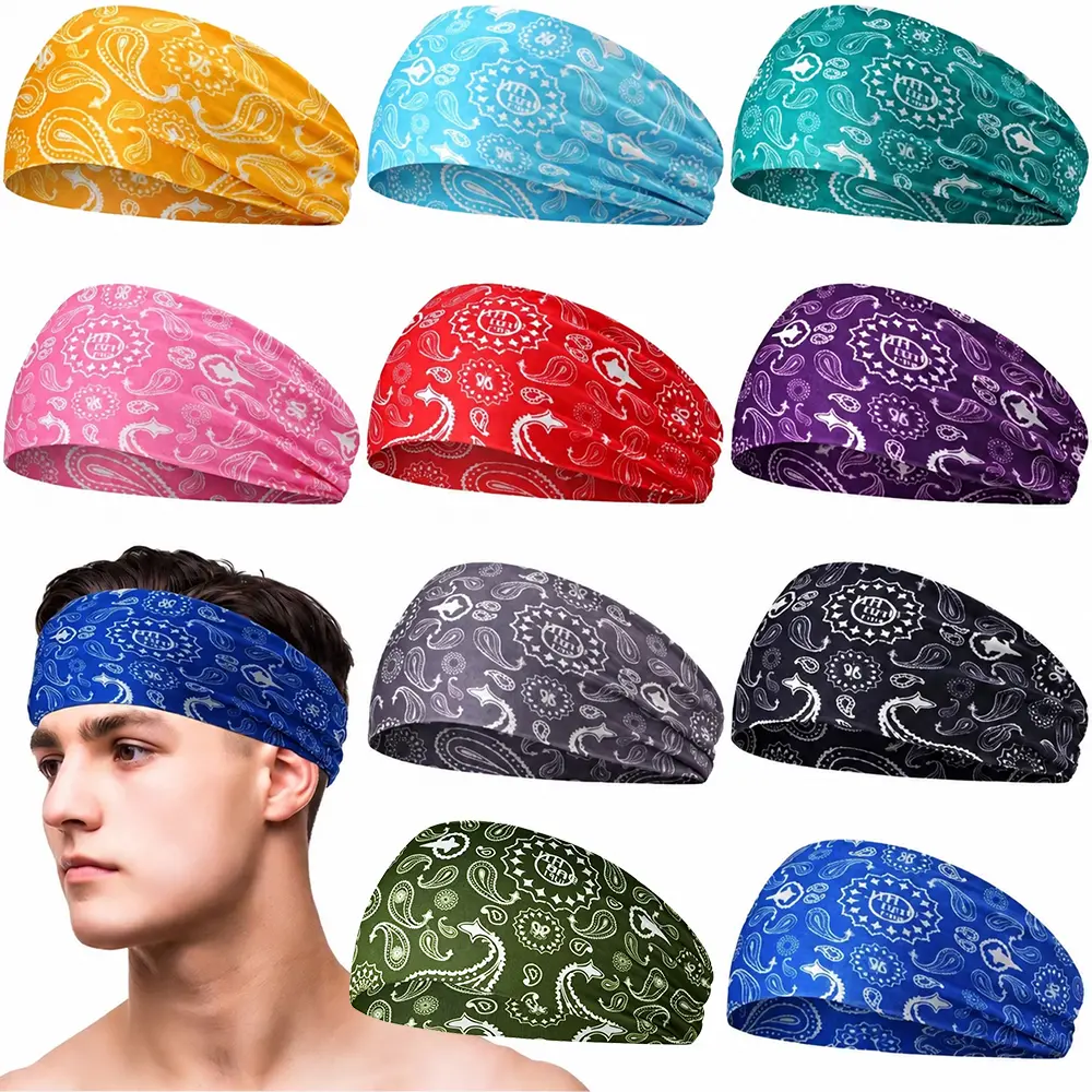10 PCS Sweatbands for Men Workout Sport Headbands for Men Camo Headband Sweat Absorbing Headband Wide Sweatband for Head Basketball Football Cycling Running Yoga