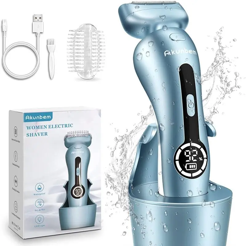 Akunbem Electric Shaver for Women Best Electric Razor for Womens Bikini Legs Underarm Public Hairs Rechargeable Trimmer with Detachable Head Cordless Wet Dry Use Precise Safe Christmas Gift New Year Gift Shaving Waterproof