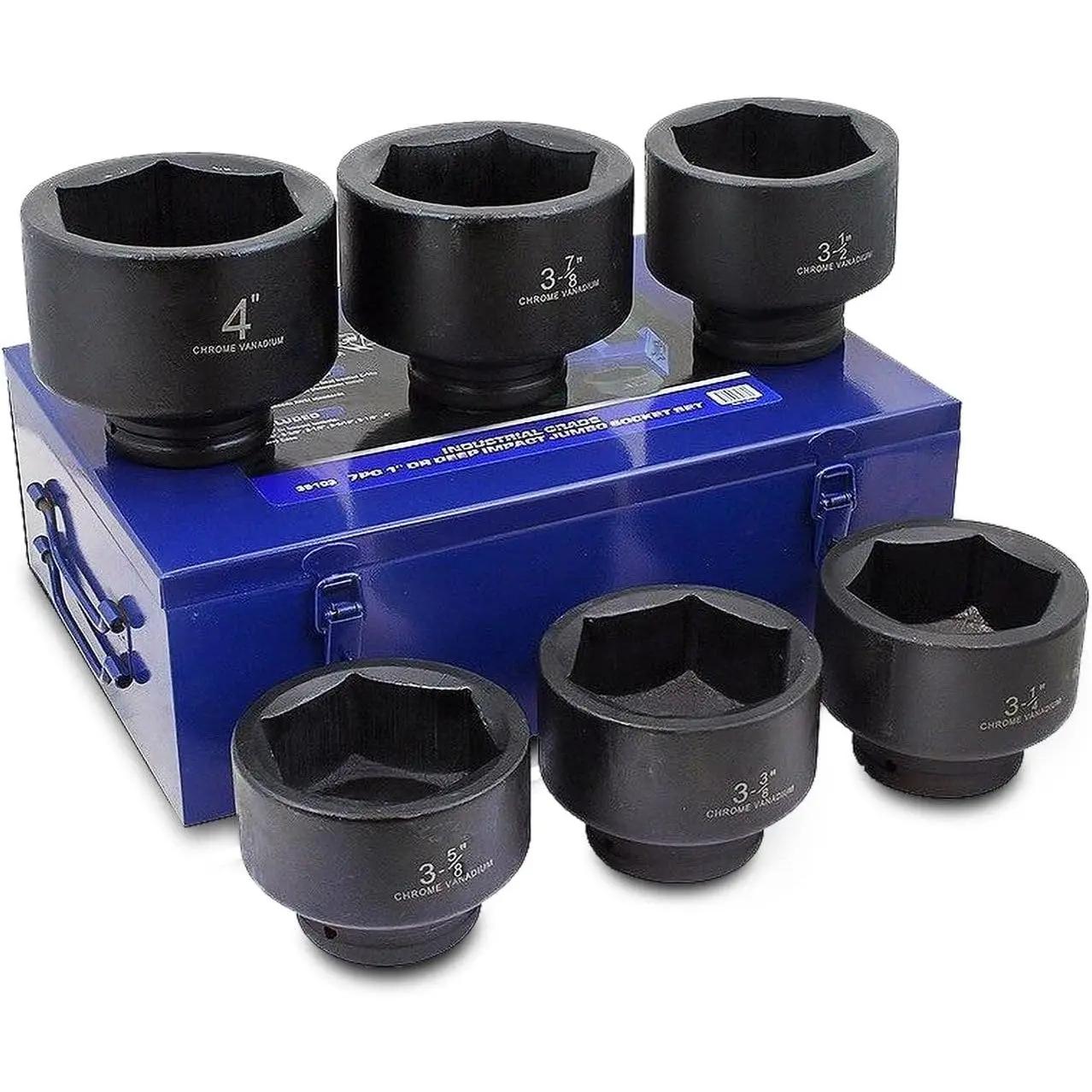 Stark USA 1" Drive Jumbo Shallow SAE Impact Socket Set, 3-1/4"-4" Size Range, High Torque Socket Kit with Case for Heavy Machinery & Trucks