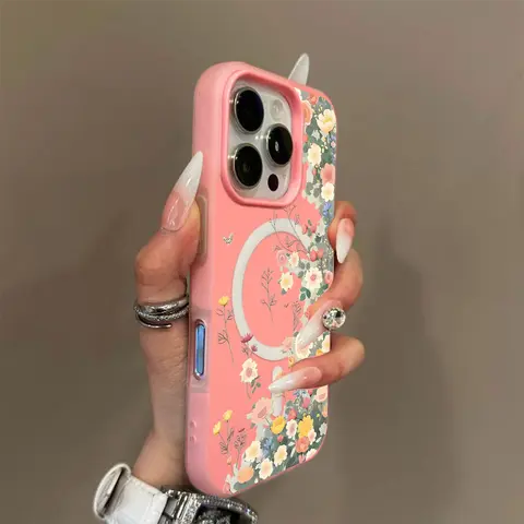 Candy color 2-in-1 floral magnetic phone case, military grade anti drop, supports Magsafe phone case, suitable for iPhone 18 Pro Max 17 Air 16 15 14 Plus 13 12 11 Samsung Galaxy S26 Ultra S25 Ultra S24 S23 S22 women's phone case. A196, Accessories