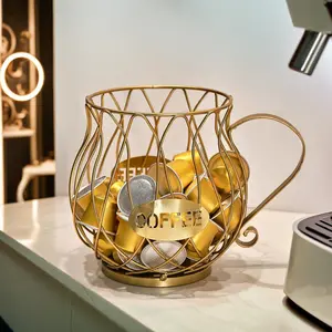 Modern Iron Coffee Pod Storage Rack Open Shelving Display Stand Coffee Bar Storage for Home Cafe Countertop