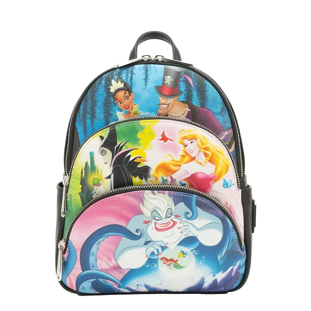 Loungefly Enchanting Disney Princesses vs Villains Triple Pocket Faux Leather Mini Backpack, Collectible for Everyday Carry - 707 Street Exclusive, Collectibles, Casual Wear