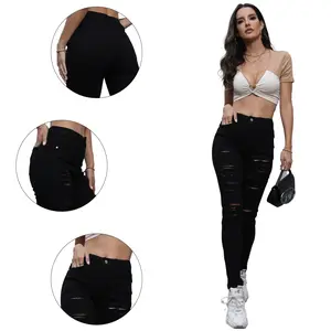 Women's High Rise Black Ripped Skinny Jeans - Edgy Distressed Denim
