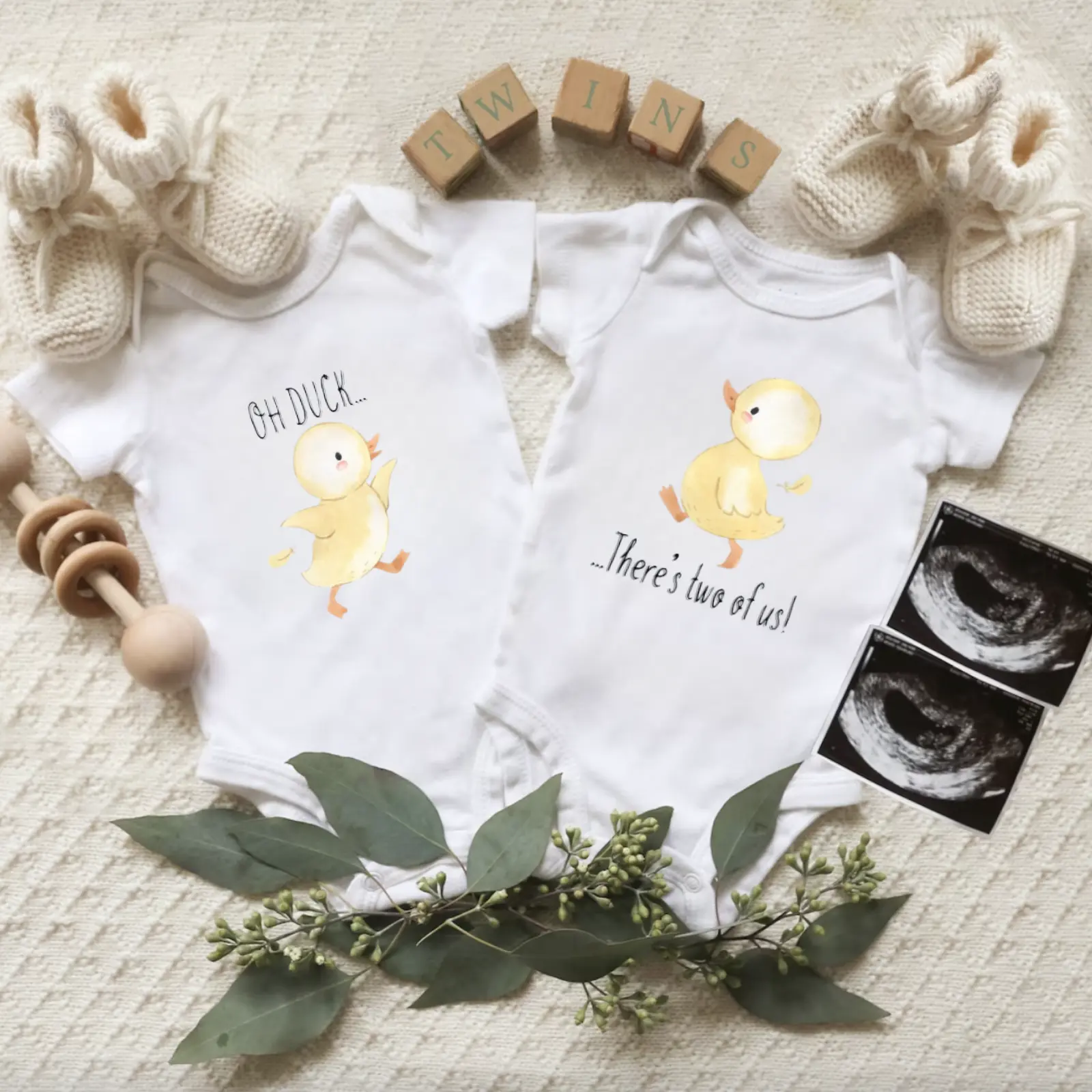 Twins Set Baby Onesie, Oh Duck There’s Two of Us Onesie, Funny Chick Onesies, Cute Matching Twin Outfits for Newborn