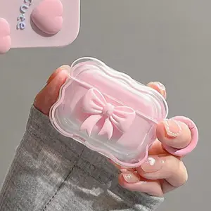 3D Cute Pink Bowknot Earphone Case For Airpods 1/2/3 Airpods 4rd Airpods Pro 2 Transparent Shockproof Headphone Charging Box