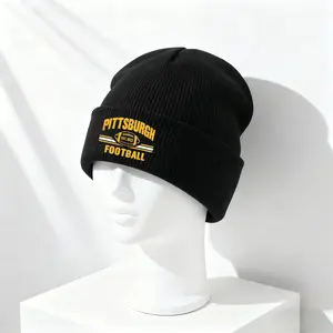 Printed Pittsburgh Football Knit Hat, Outdoor Hats, Large Head Circumference Fit, Suitable for Sports Enthusiasts, Outdoor Activities, Snowboarding, Watching Games