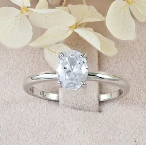 Janefashions 1.25ct Oval Cut Solitaire CZ Wedding Engagement Ring 925 Sterling Silver S10450E