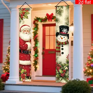Christmas Theme Door Banner Set, Snowman Santa Design, Lightweight Polyester Material, Indoor Outdoor Wall Front Door Decorations