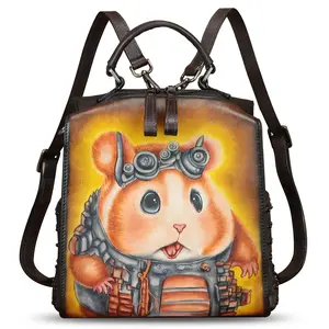 Genuine Leather Satchel for Women Hand Painted Purse Crossbody Handbag Top Handle Bags Handmade Convertible Backpack