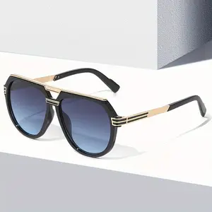 Luxury Oversized Round Sunglasses For Women Men Fashion Double Bridge Pilot Sun Glasses Shades UV400 Eyeglasses men shades  vintage  style tangle free luxury sunglassses Unisex Vintage Classic Round Unisex Vintage Large Frame lens protection