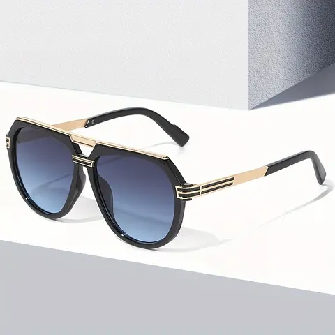 Unisex Premium Plastic/Metal Polycarbonate Sunglasses for Women - Oversized Classic Round Double Bridge Pilot Style, UV400 Protection, Vintage Full Rim, Tangle-Free Eyewear, 39.2g, 64mm Height, Chic Shade Finds, Daily Shades Look