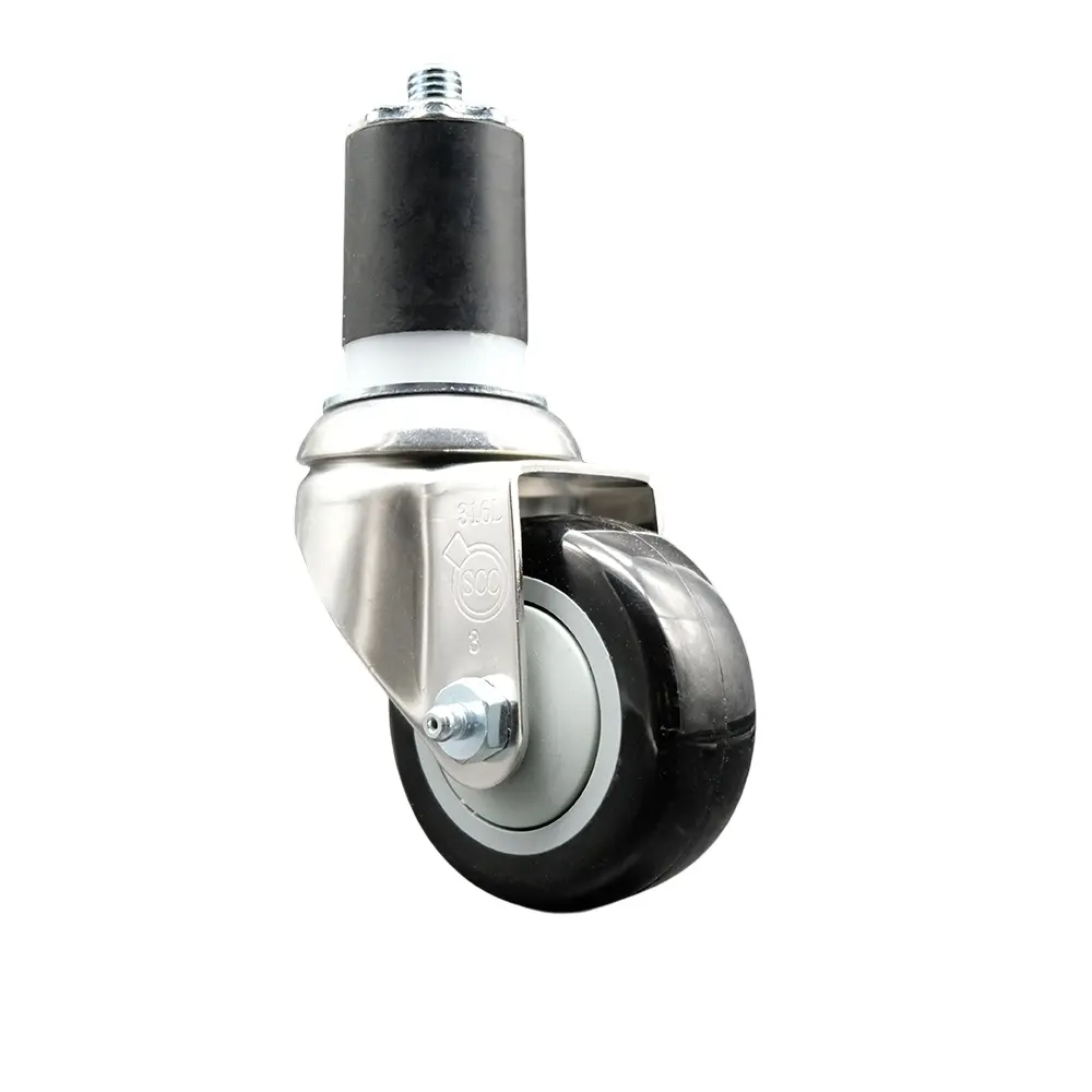 Service Caster SCC-SS316EX20S3514-PPUB-BLK-178 Polyurethane Swivel Stem Caster with 3.5 in. Black Caster Wheels, 1.87 in. Expanding Stem - 316 Stainless Steel Caster