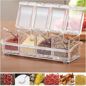 Set of 4, Spice Container, Kitchen Seasoning Organizer, Multi-Compartment Spice Holder, Condiment Storage, Moisture-Resistant Spice Box, Sugar Container with Cover, Kitchen Tools