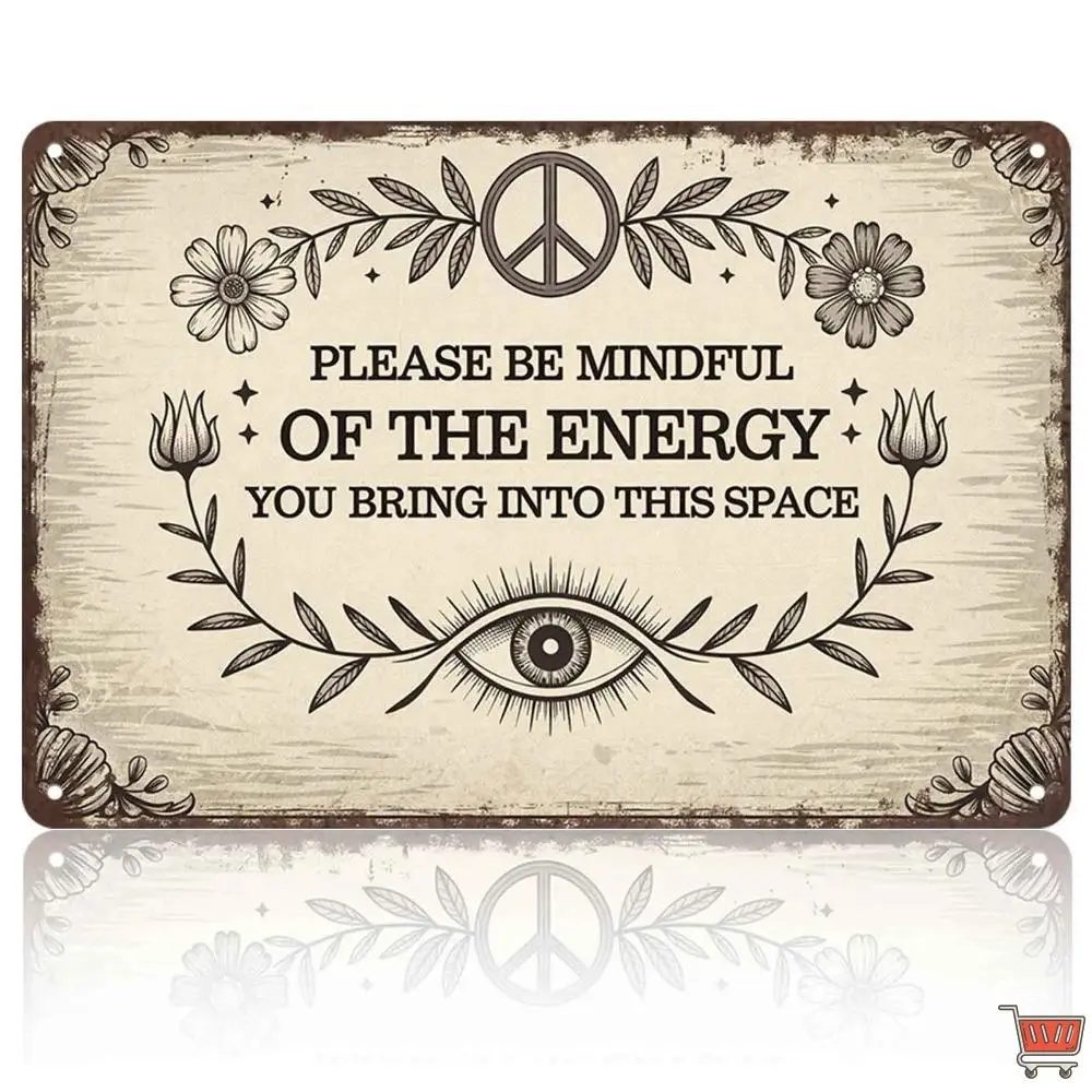 Aesthetic Spiritual 8x12 Inch Aluminum Metal Sign |   Hippie Peace Eye Flower Positive Energy Home Decor |   Ideal for Living Rooms, Bedrooms, Entryways, Meditation Spaces & Boho Style House Walls |   Floral Retro Weathered Tin Plaque, Trendy Shareable Wa