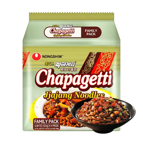 Nongshim Chapagetti Jjajang Noodles with Chajang Black Bean Sauce Family Pack 4 Packs 4.47oz Stir Fried Ramen Instant Flavorful Quick Food