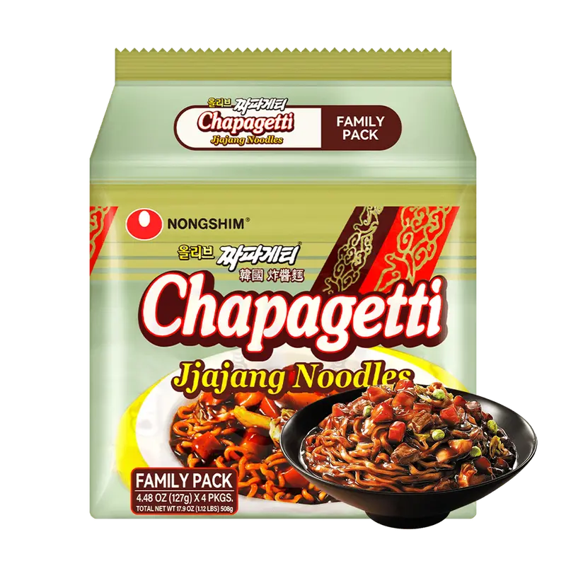 Nongshim Chapagetti Jjajang Noodles with Chajang Black Bean Sauce Family Pack 4 Packs 4.47oz Stir Fried Ramen Instant Flavorful Quick Food