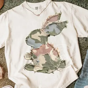 Comfort Colors Camouflage Bunny T-Shirt, Camo Easter Tee, Bunny FAUX Patchwork Shirt, Bunny Camo, Easter Day Shirt