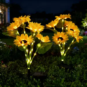 3/6 Heads LED Sunflower Garden Lights Realistic Night Glow for Yard Lawn Patio Porch Decoration Waterproof IP65 Energy Efficient Outdoor Lighting Durable Plastic Flowers Upgraded Solar Panels