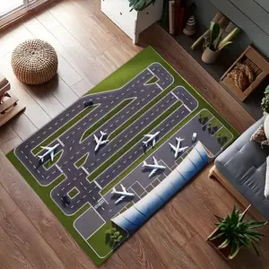 Airport Runway & Airplane Play Mat Flannel Area Rug - Oversized Soft Plush Mat for Playroom & Bedroom, Non-Slip Thick Aviation Pattern Home Decor for Kids & Aviation Enthusiasts #AirportRug #AviationCarpet #KidsPlayMat #FlannelMat #NonSlipRug