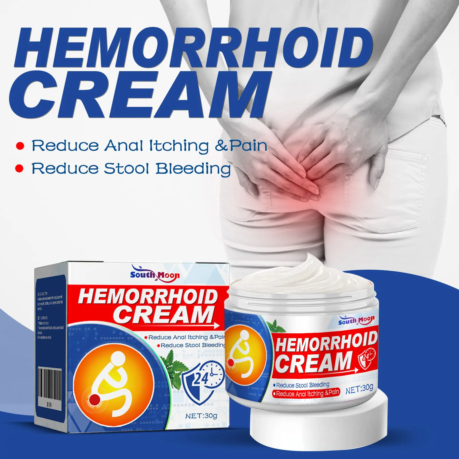 South Moon Hemorrhoid Care Cream - Internal-External Hemorrhoid Relief, Blood Clot Removal, Swelling Reduction, Gentle Perianal Care, Mixed Formula