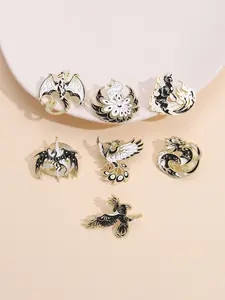 7Pcs Dark Gothic Fantasy Mythical Creatures Brooch Set, Zinc Alloy Enamel with and Engraved Decoration, Unisex Daily Wear Accessories Gift, Durable Metal Pins