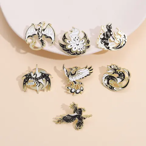 7Pcs Dark Gothic Fantasy Mythical Creatures Brooch Set, Zinc Alloy Enamel with and Engraved Decoration, Unisex Daily Wear Accessories Gift, Durable Metal Pins, Men Accessories, Enamel Lapel Pins
