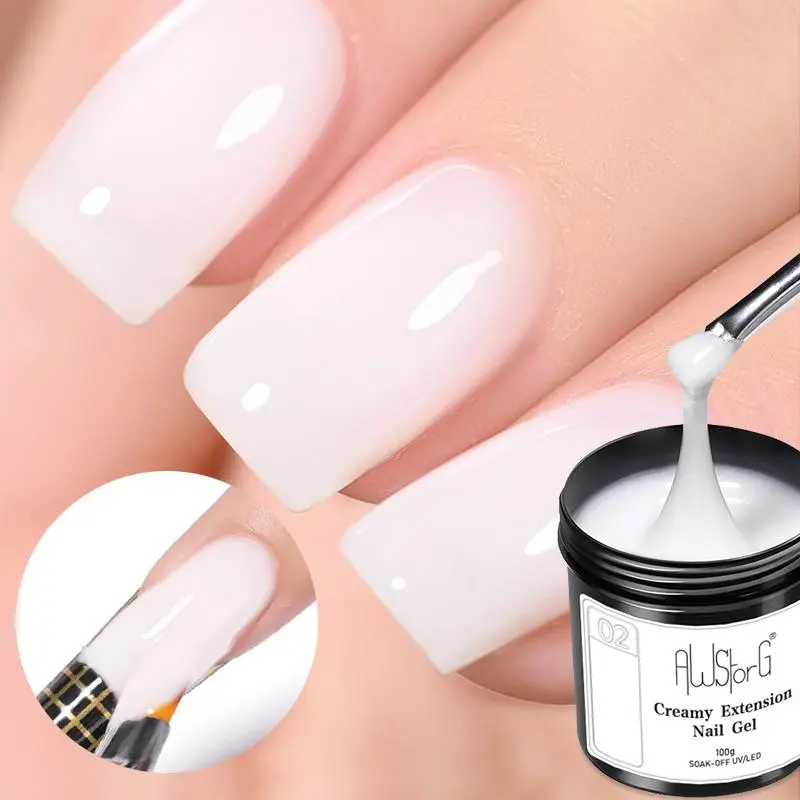 AWStorG 3Pcs/Set 3.53oz Creamy Nail Extension Gel Kit White Building Nail Gel uilt-in Brush Hard Gel Kit for Easy Sculpting & Extension Nail polish gel、spring nail、Easter nail、gift for mom