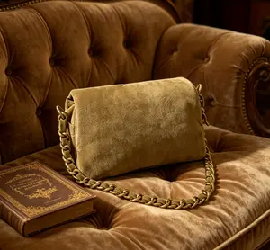 Quilted Suede Crossbody Bag for Women, Brown Designer Style Shoulder Purse with Gold Chain Strap - Ideal for Daily/Date Night