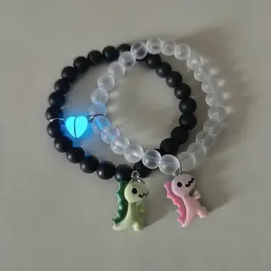 light dark dinosaur and heart bracelet - fashion bead bracelet suitable for women to wear