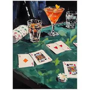 Dark Green Vintage Poker DIY Diamond Painting Art Kits for Adults Beginner 5D Round Full Drill Diamond Dots Gem Art Crafts Funny Crafts for Home Wall Decor