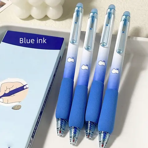 4pcs Magic Erasable Aesthetic Gel Pens, Cloud Design Sponge Click Pens, Fresh Style Writing Set, Smooth Writing Pens, Essential for Exams and Practice Tests, Gel Ink Pens, Stationery Writing Tools